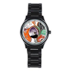 Abstract Orb In Orange, Purple, Green, And Black Stainless Steel Round Watch by digitaldivadesigns