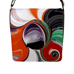 Abstract Orb In Orange, Purple, Green, And Black Flap Messenger Bag (l) 