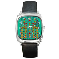 Pumkins Dancing In The Season Pop Art Square Metal Watch by pepitasart