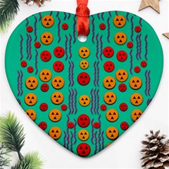 Pumkins Dancing In The Season Pop Art Heart Ornament (2 Sides)