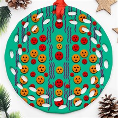 Pumkins Dancing In The Season Pop Art Round Filigree Ornament (2side)