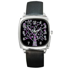 Purple Magical Tree Square Metal Watch by Valentinaart