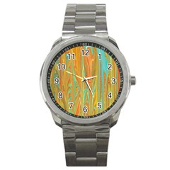 Beautiful Abstract In Orange, Aqua, Gold Sport Metal Watch by digitaldivadesigns