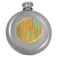 Beautiful Abstract In Orange, Aqua, Gold Round Hip Flask (5 Oz) by digitaldivadesigns