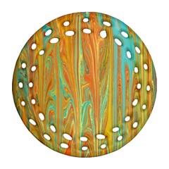 Beautiful Abstract In Orange, Aqua, Gold Round Filigree Ornament (2side) by digitaldivadesigns