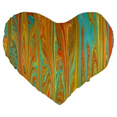 Beautiful Abstract In Orange, Aqua, Gold Large 19  Premium Heart Shape Cushions by digitaldivadesigns