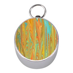 Beautiful Abstract In Orange, Aqua, Gold Mini Silver Compasses