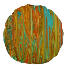 Beautiful Abstract In Orange, Aqua, Gold Large 18  Premium Flano Round Cushions by digitaldivadesigns