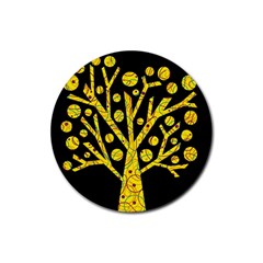 Yellow Magical Tree Rubber Coaster (round)  by Valentinaart