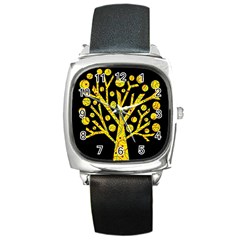 Yellow Magical Tree Square Metal Watch by Valentinaart