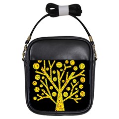 Yellow Magical Tree Girls Sling Bags by Valentinaart