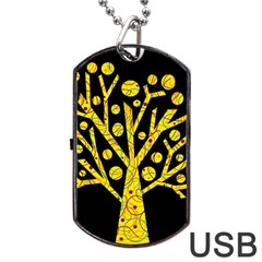 Yellow Magical Tree Dog Tag Usb Flash (two Sides)  by Valentinaart