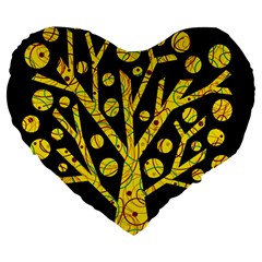 Yellow Magical Tree Large 19  Premium Flano Heart Shape Cushions by Valentinaart