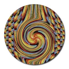 Gold Blue And Red Swirl Pattern Round Mousepads by digitaldivadesigns