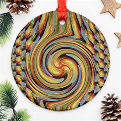 Gold Blue And Red Swirl Pattern Ornament (round)  by digitaldivadesigns