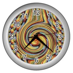 Gold Blue And Red Swirl Pattern Wall Clocks (silver)  by digitaldivadesigns