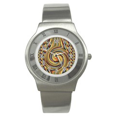 Gold Blue And Red Swirl Pattern Stainless Steel Watch by digitaldivadesigns