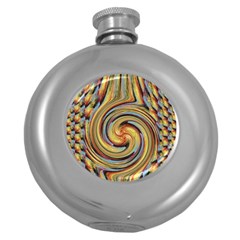 Gold Blue And Red Swirl Pattern Round Hip Flask (5 Oz) by digitaldivadesigns