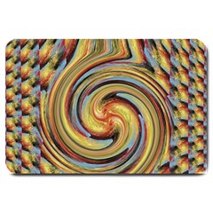 Gold Blue And Red Swirl Pattern Large Doormat  by digitaldivadesigns