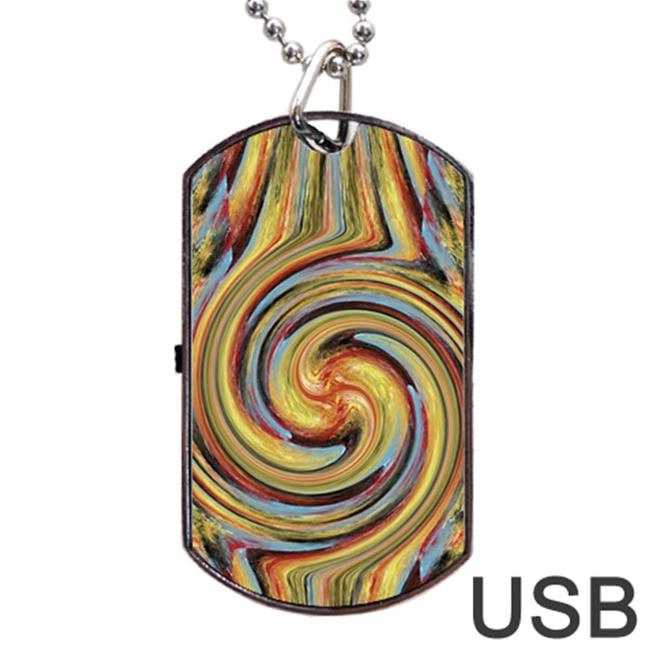 Gold Blue and Red Swirl Pattern Dog Tag USB Flash (One Side)