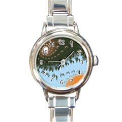 Sun-ray Swirl Design Round Italian Charm Watch