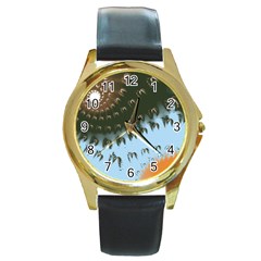 Sun-ray Swirl Design Round Gold Metal Watch by digitaldivadesigns