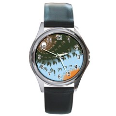 Sun-ray Swirl Design Round Metal Watch