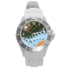 Sun-ray Swirl Design Round Plastic Sport Watch (l) by digitaldivadesigns