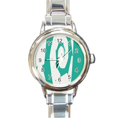 Aqua Blue And White Swirl Design Round Italian Charm Watch by digitaldivadesigns