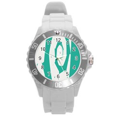 Aqua Blue And White Swirl Design Round Plastic Sport Watch (l) by digitaldivadesigns