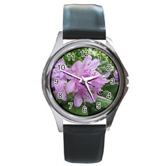 Purple Rhododendron Flower Round Metal Watch