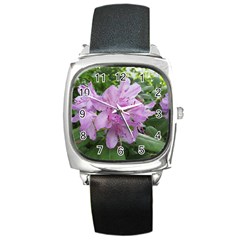 Purple Rhododendron Flower Square Metal Watch by picsaspassion