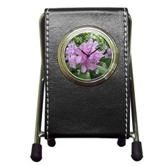 Purple Rhododendron Flower Pen Holder Desk Clocks by picsaspassion