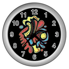 Colorful abstract spot Wall Clocks (Silver) 