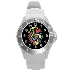 Colorful Abstract Spot Round Plastic Sport Watch (l) by Valentinaart