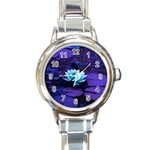 Lotus Flower Magical Colors Purple Blue Turquoise Round Italian Charm Watch Front