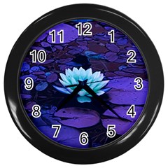 Lotus Flower Magical Colors Purple Blue Turquoise Wall Clocks (black) by yoursparklingshop