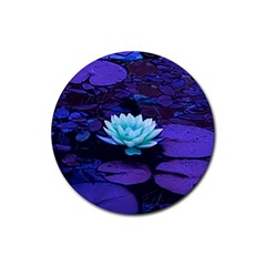 Lotus Flower Magical Colors Purple Blue Turquoise Rubber Round Coaster (4 pack) 