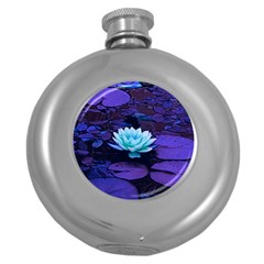 Lotus Flower Magical Colors Purple Blue Turquoise Round Hip Flask (5 Oz) by yoursparklingshop