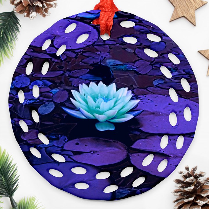 Lotus Flower Magical Colors Purple Blue Turquoise Ornament (Round Filigree) 