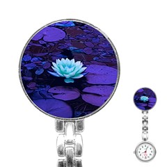 Lotus Flower Magical Colors Purple Blue Turquoise Stainless Steel Nurses Watch by yoursparklingshop