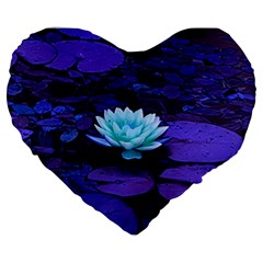 Lotus Flower Magical Colors Purple Blue Turquoise Large 19  Premium Flano Heart Shape Cushions