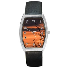 Tree Branches And Sunset Barrel Style Metal Watch by picsaspassion