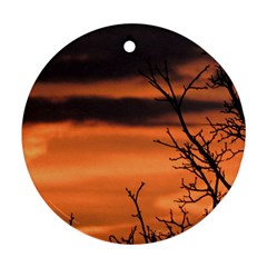 Tree Branches And Sunset Round Ornament (two Sides)  by picsaspassion