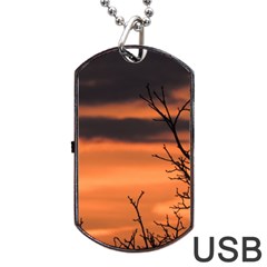 Tree Branches And Sunset Dog Tag Usb Flash (two Sides)  by picsaspassion