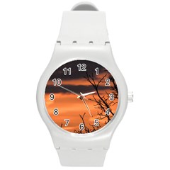 Tree Branches And Sunset Round Plastic Sport Watch (m) by picsaspassion