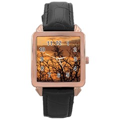 Colorful Sunset Rose Gold Leather Watch  by picsaspassion