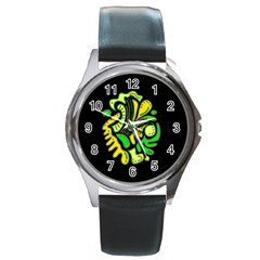 Yellow And Green Spot Round Metal Watch by Valentinaart