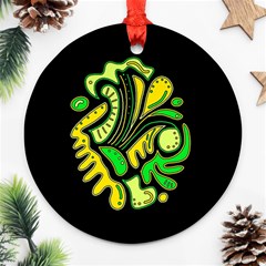 Yellow And Green Spot Ornament (round)  by Valentinaart