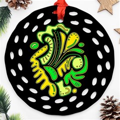 Yellow And Green Spot Ornament (round Filigree)  by Valentinaart